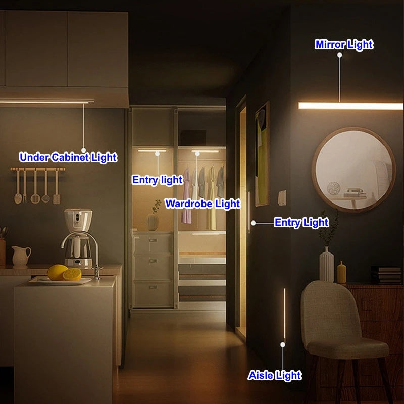 USB Rechargeable Wireless Motion Sensor LED Bar Light Induction Night Light Magnetic Cabinet Portable Cordless Lamp for Kitchen