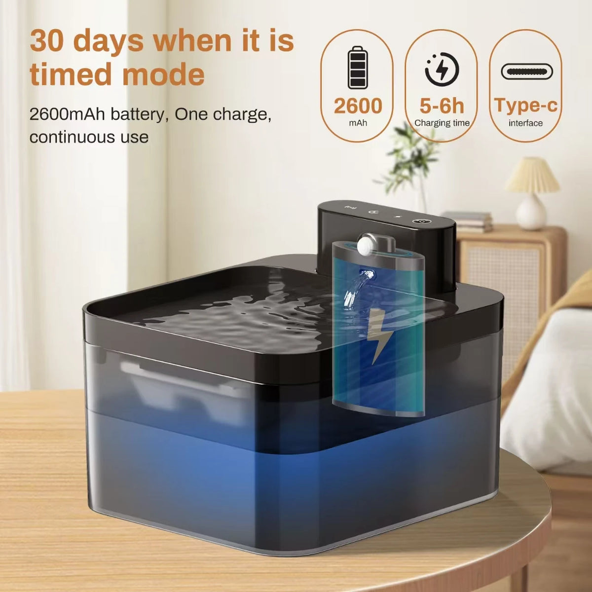 2.2L Automatic Wireless Cat Water Fountain USB Pet Drinker Battery & Sensor 2 in 1 Dispenser drinking fountain for cat dog
