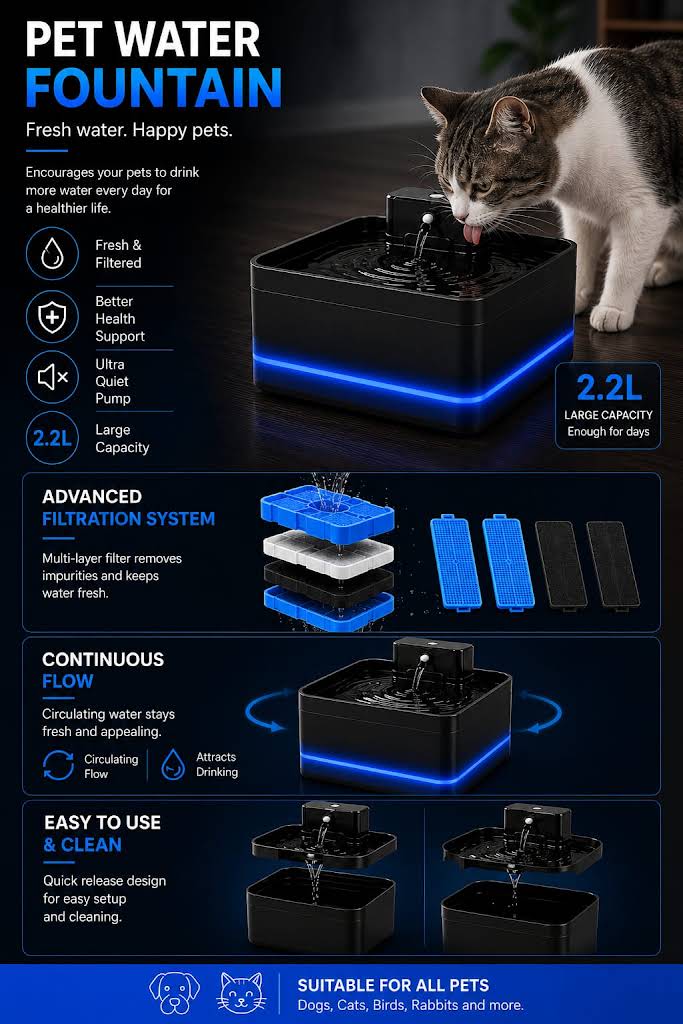 2.2L Automatic Wireless Cat Water Fountain USB Pet Drinker Battery & Sensor 2 in 1 Dispenser drinking fountain for cat dog