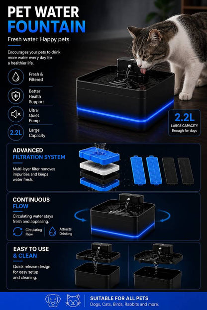 2.2L Automatic Wireless Cat Water Fountain USB Pet Drinker Battery & Sensor 2 in 1 Dispenser drinking fountain for cat dog